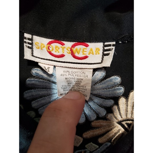 Vintage Jacket Embroidered Black Floral Boho Black CC Sportswear - Size Medium - Picture 9 of 14